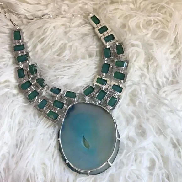 HUGE AQUA CONDOR AGATE  & KUNZITE NECKLACE - Picture 7 of 15